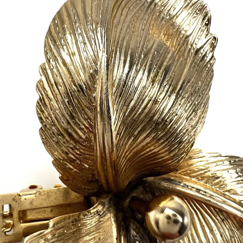 Hobe Gold Tone Flower Hair Clip French Barrette MCM Vintage RARE Please Read